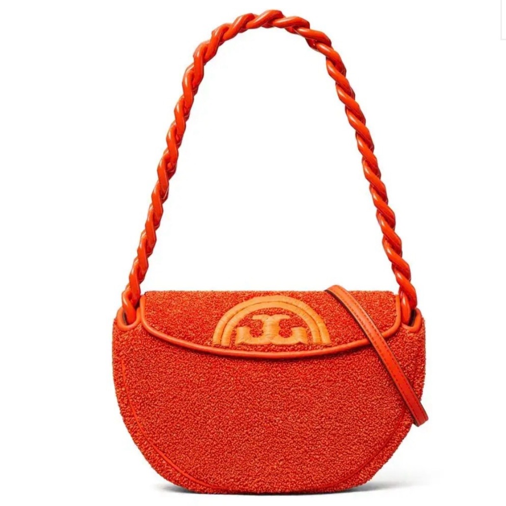 Tory Burch Mini Fleming Raffia Crescent Shoulder Bag